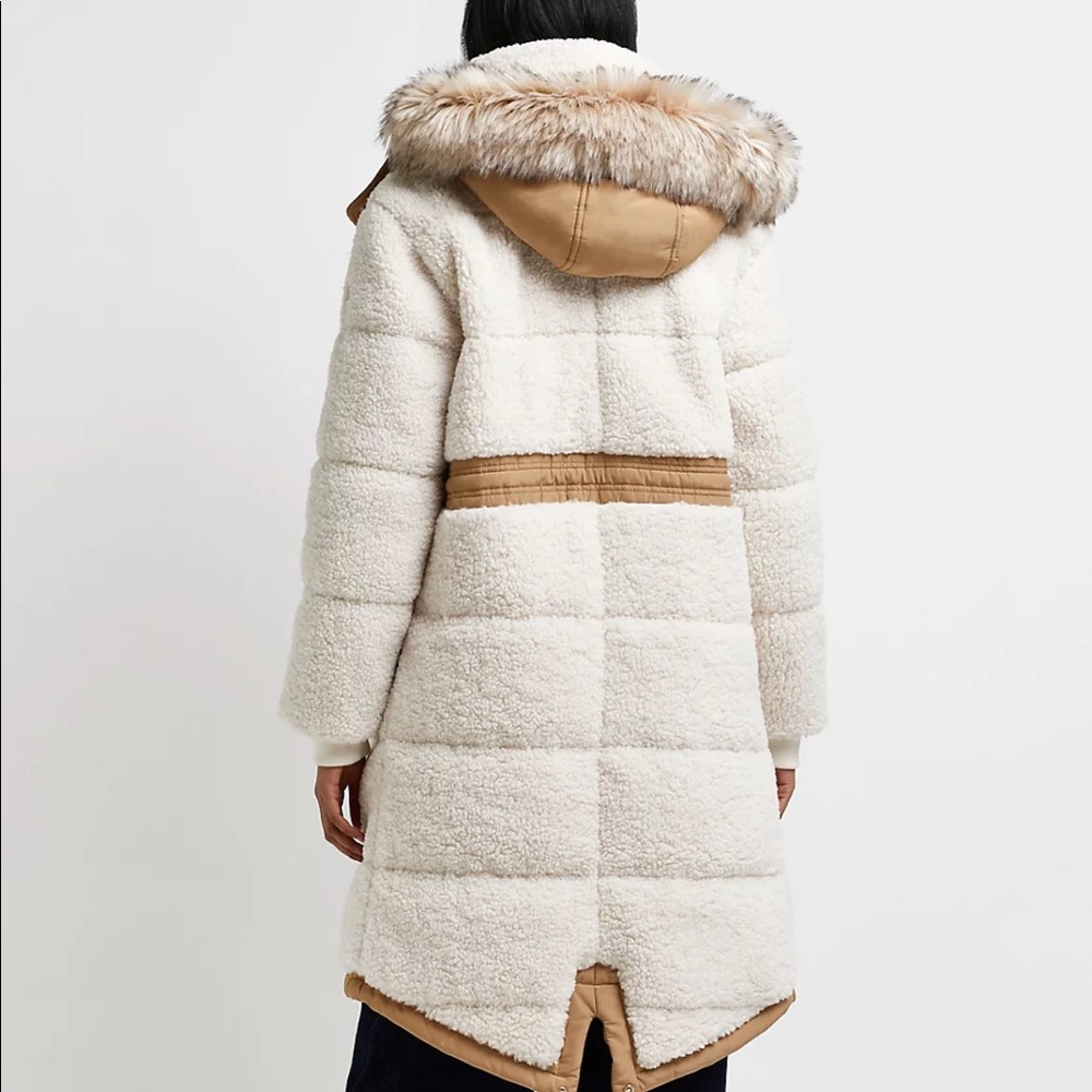 Borg Cream Padded Parka Coat Sherpa - Picture 3 of 6